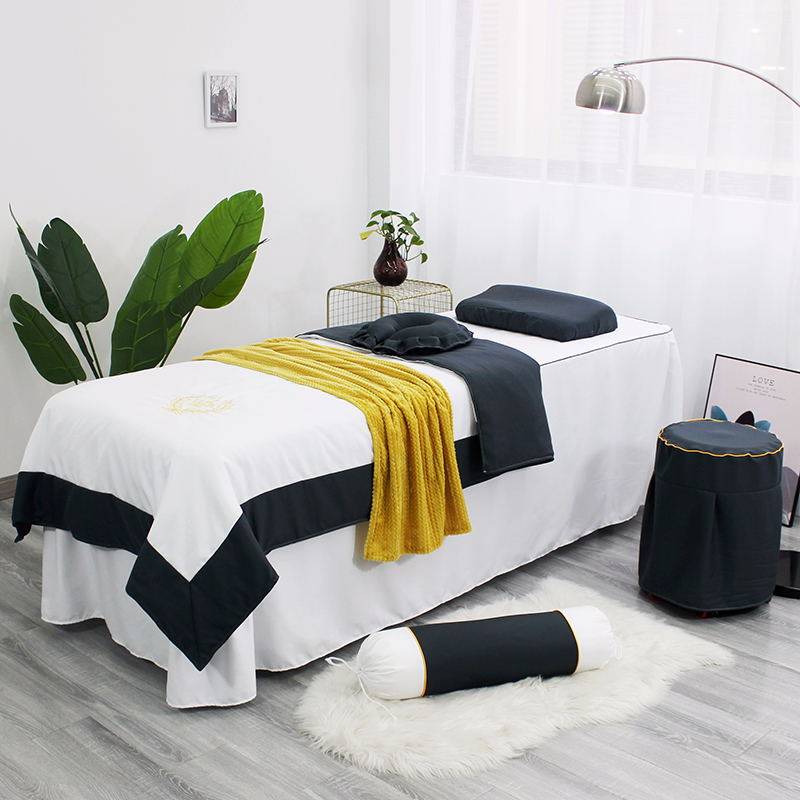 Beauty bedspread four-piece set of high-grade embroidery beauty salon special massage washing bed set can be customized square round head