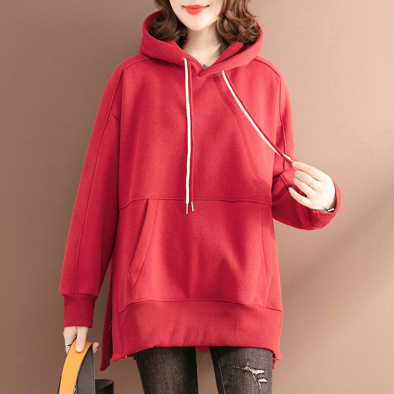 Clear Cabin Special Price Medium Long version of the women's winter loose even cap draw rope blouses winter