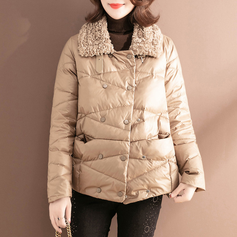(Clearance Special) Down Jacket Women's Winter White Duck Down Western Style Lamb Hair Short Lightweight Jacket Winter