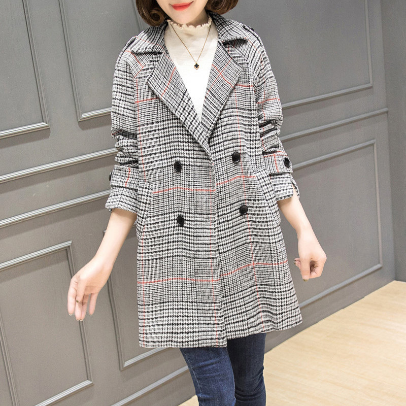 Plaid wool coat women's 2020 new autumn and winter coat loose small man in the long version of the coat