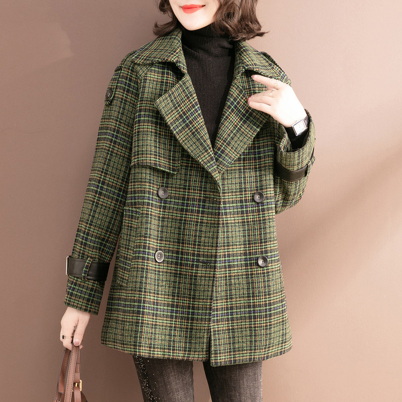Plaid woolen suit jacket female autumn winter 2021 new turd collar small winter, in the long version of the sub-coat