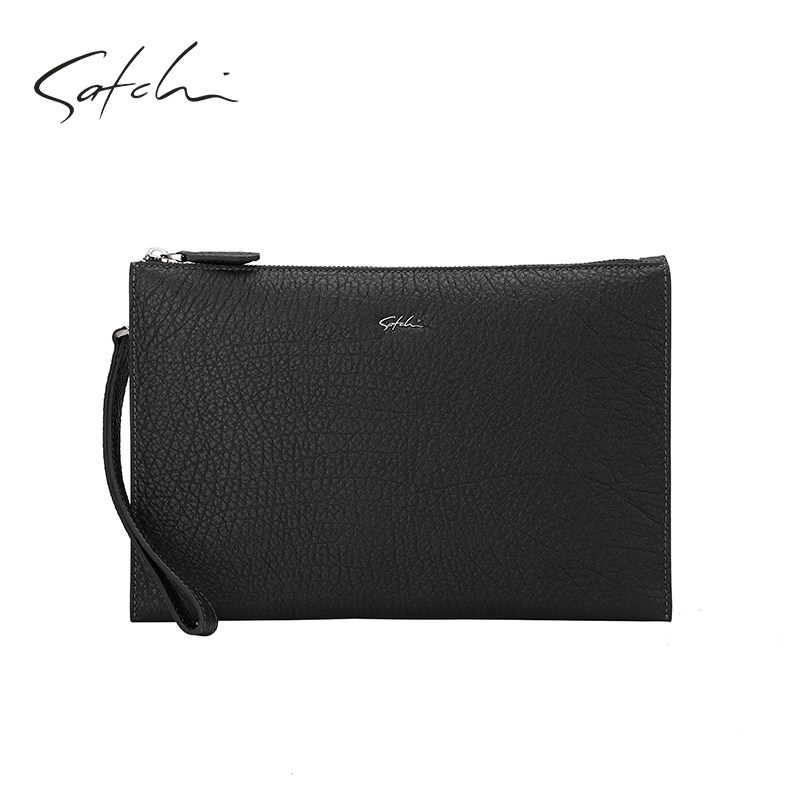 SATCHI Sachchi Men's handbag genuine leather large-capacity handbag business letter Enveloping Bull Leather Light Lavish Grip Bag-Taobao