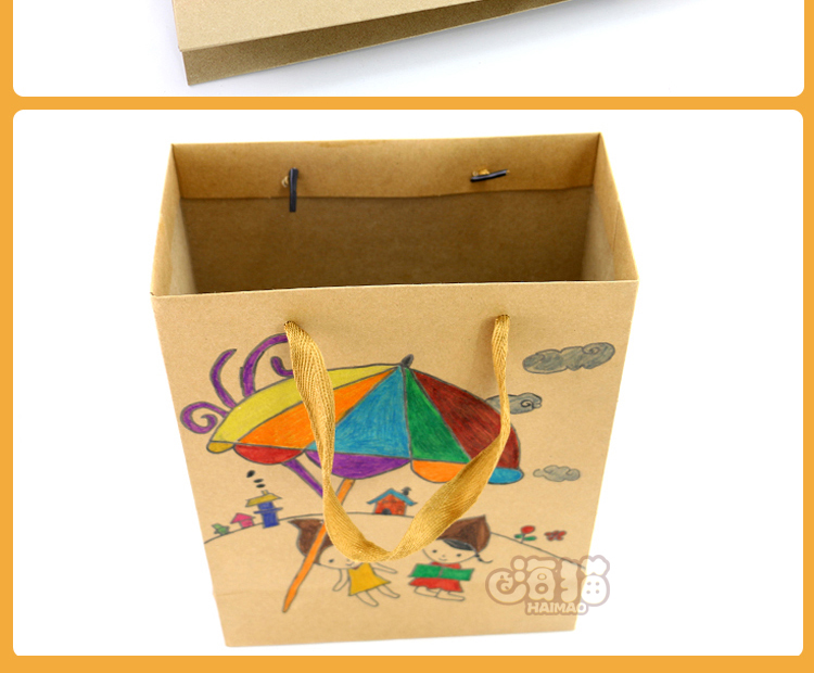 Nghệ thuật sáng tạo tự làm giấy kraft túi trẻ em làm bằng tay vật liệu vẽ mẫu giáo túi tote vẽ tay học sinh làm đồ chơi mầm non