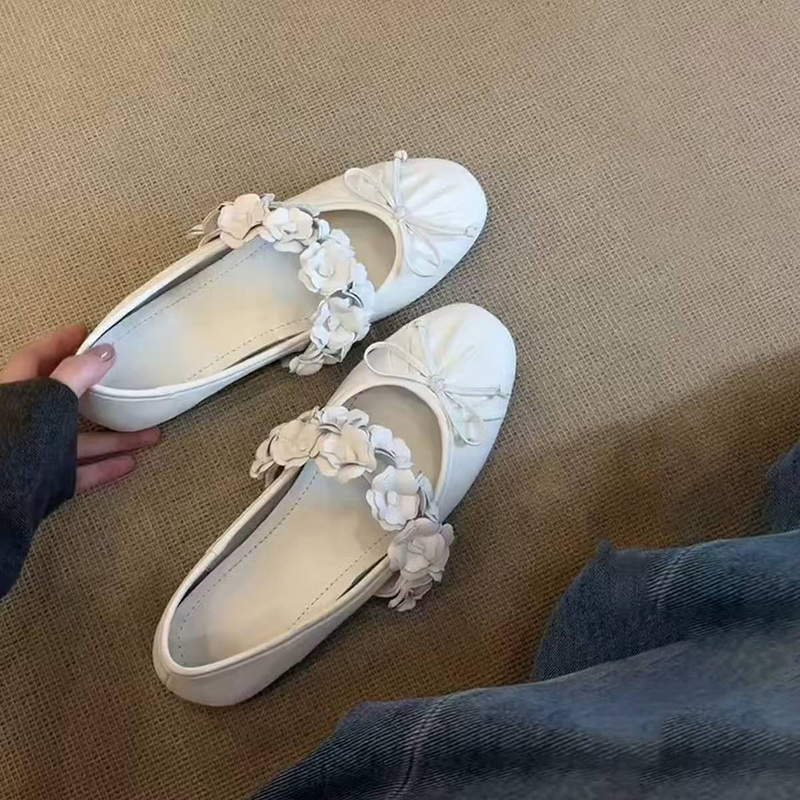 Hong Kong Floral Single-Strap Ballet Shoes for Women 2026 Summer New Style Bowknot Shallow Single Shoes Round-Toe Granny Shoes