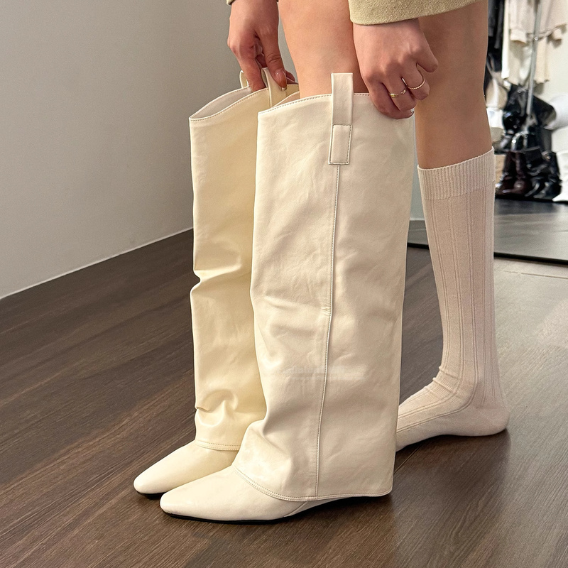 Hong Kong White Pointed Toe Wedge Heel Trouser-Leg Martin Boots for Women 2026 Spring and Autumn New British Style Knight Chelsea High Boots Hong Kong White Pointed Toe Wedge Heel Trouser-Leg Martin Boots for Women 2026 Spring and Autumn New British Style Knight Chelsea High Boots