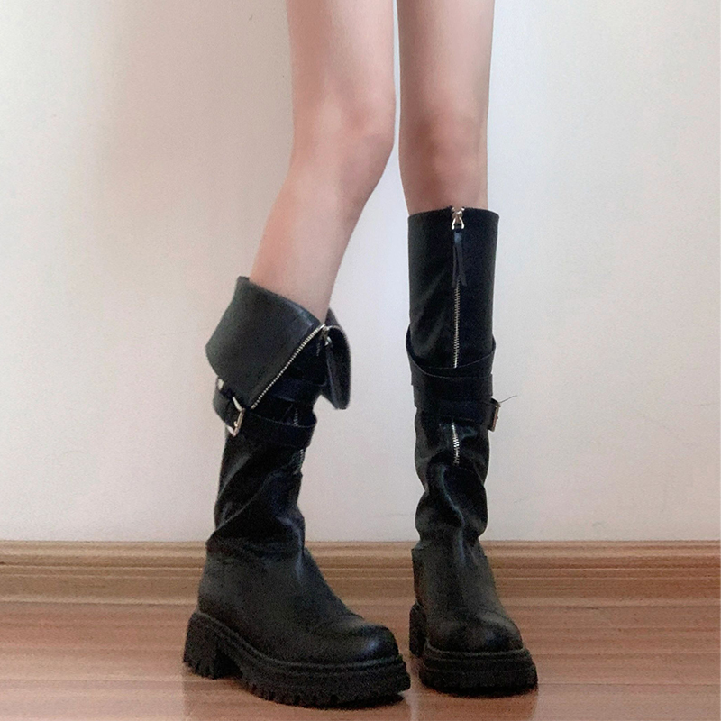 Hong Kong Style Two-Way Slimming Mid-Calf Boots, Over-The-Knee Long Boots for Women, 2026 Spring Thin Thick-Soled Long Boots, High-Top Riding Boots