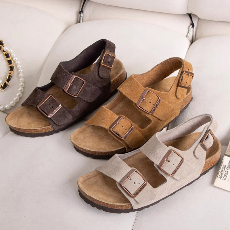 Hong Kong Retro Thick-Soled Open-Toe Roman Sandals for Women 2026 Spring and Summer New Fashion Versatile Outdoor Cowhide Birkenstock Shoes