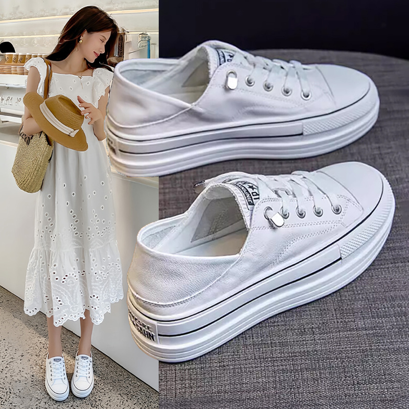 Hong Kong Two-Way Wear White Sneakers for Women, Spring and Autumn 2026 New Thin Style Thick-Soled Casual Sneakers, Soft-Soled Slip-On Shoes for Pregnant Women