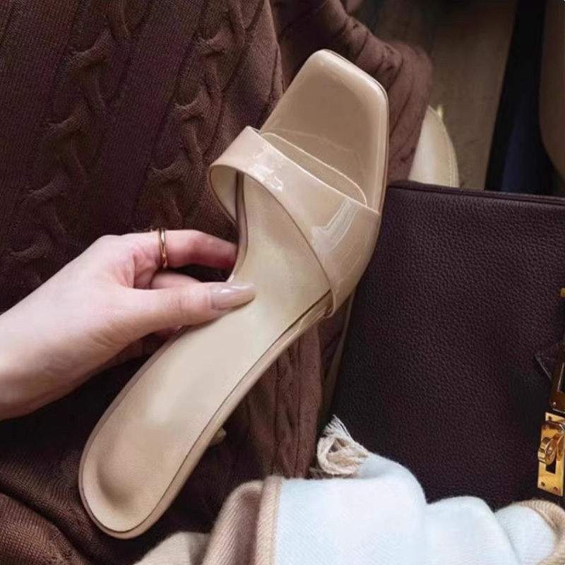Hong Kong Nude High-Heeled Slippers for Women, Suitable for Outdoor Wear, 2026 Spring/Summer Square-Toe High Heels, Half-Slip Thin-Heeled Sandals, Elegant Sandals Hong Kong Nude High-Heeled Slippers for Women, Suitable for Outdoor Wear, 2026 Spring/Summer Square-Toe High Heels, Half-Slip Thin-Heeled Sandals, Elegant Sandals