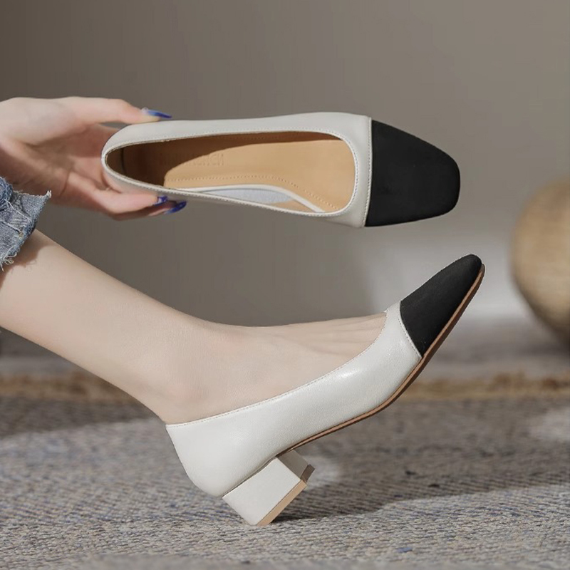 Hong Kong Sheepskin Color-Blocked Chanel-Style Chunky Heel Single Shoes for Women 2026 New Model Mom Shoes Mid-Heel Loafers French High Heels Hong Kong Sheepskin Color-Blocked Chanel-Style Chunky Heel Single Shoes for Women 2026 New Model Mom Shoes Mid-Heel Loafers French High Heels