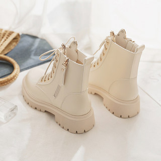 香港春秋季新款马丁靴女百搭网红显瘦厚底白色英伦风短靴真皮单靴