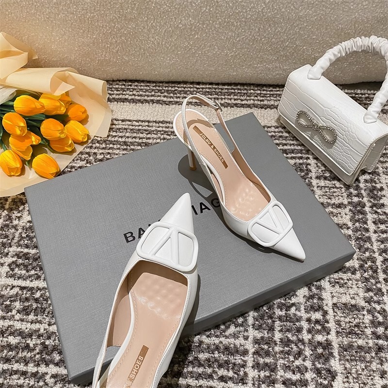 Hong Kong V-Style Pointed-Toe French High-Heeled Shoes for Women, 2026 Spring and Autumn Season, Thin Heel, Open Back, V-Buckle, Closed-Toe Sandals, Thin Strap Single Shoes