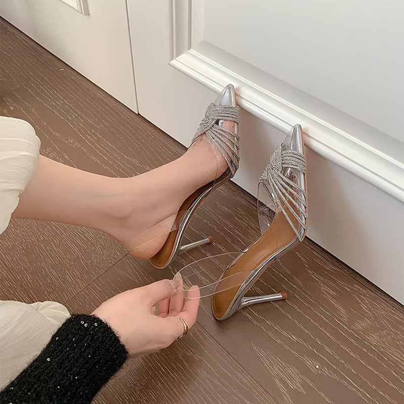 Hong Kong Sexy Transparent Sandals 2026 Summer New Style Rhinestone Stiletto Banquet Shoes Fairy Style Stunning Backless High Heels