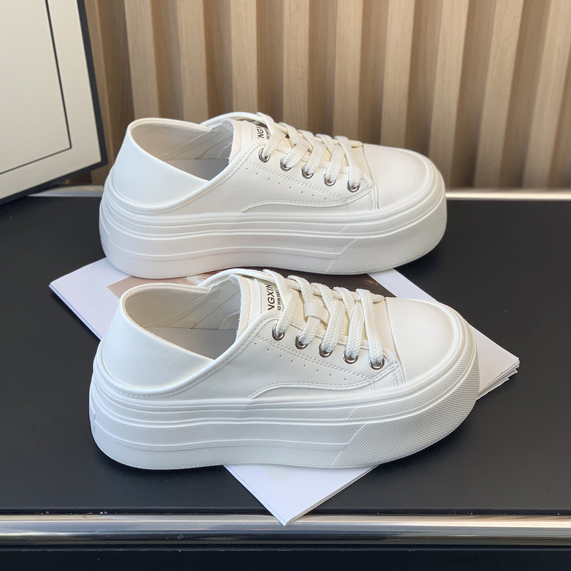 Hong Kong Versatile Round-Toe Casual Sports Sneakers for Women 2026 Spring New Genuine Leather Stylish Comfortable Lace-Up White Shoes