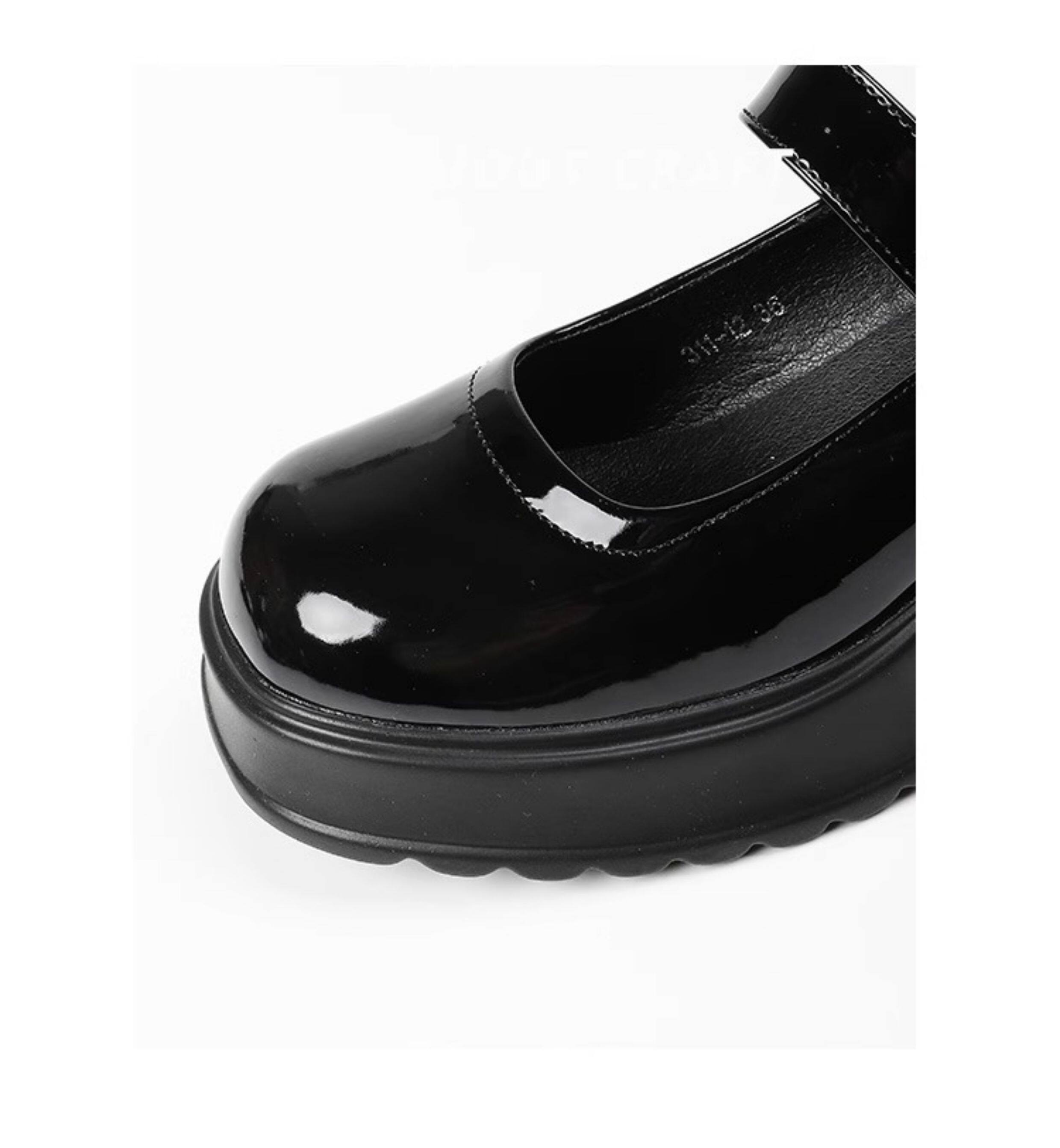 Туфли Мэри Джейн 香港真皮玛丽珍鞋女2025春秋厚底松糕小众覆古方头小皮鞋粗跟单鞋