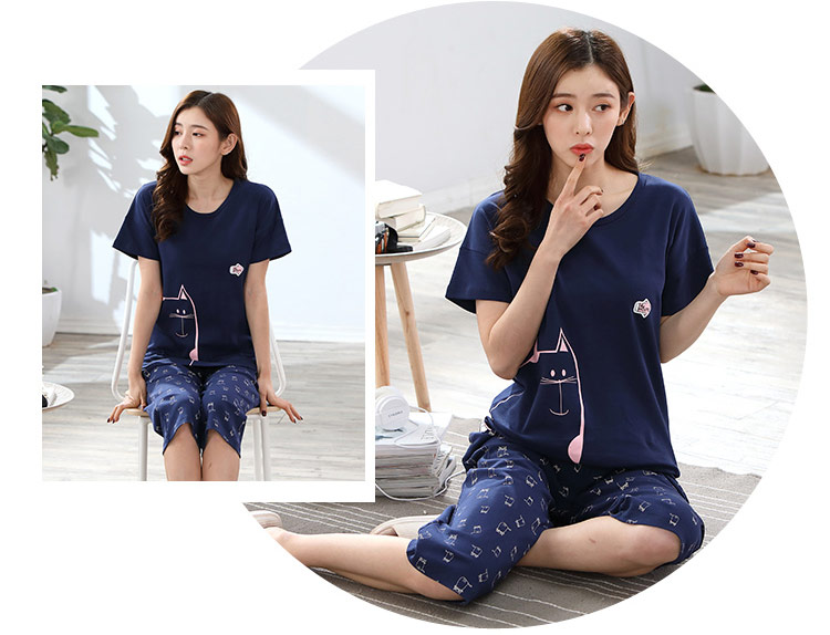 Bộ đồ ngủ nữ chất béo MM mùa hè cotton tay ngắn cắt cúp phiên bản Hàn Quốc của quần lửng cộng với phân bón XL mùa hè 200 kg đồ bộ mặc nhà cao cấp
