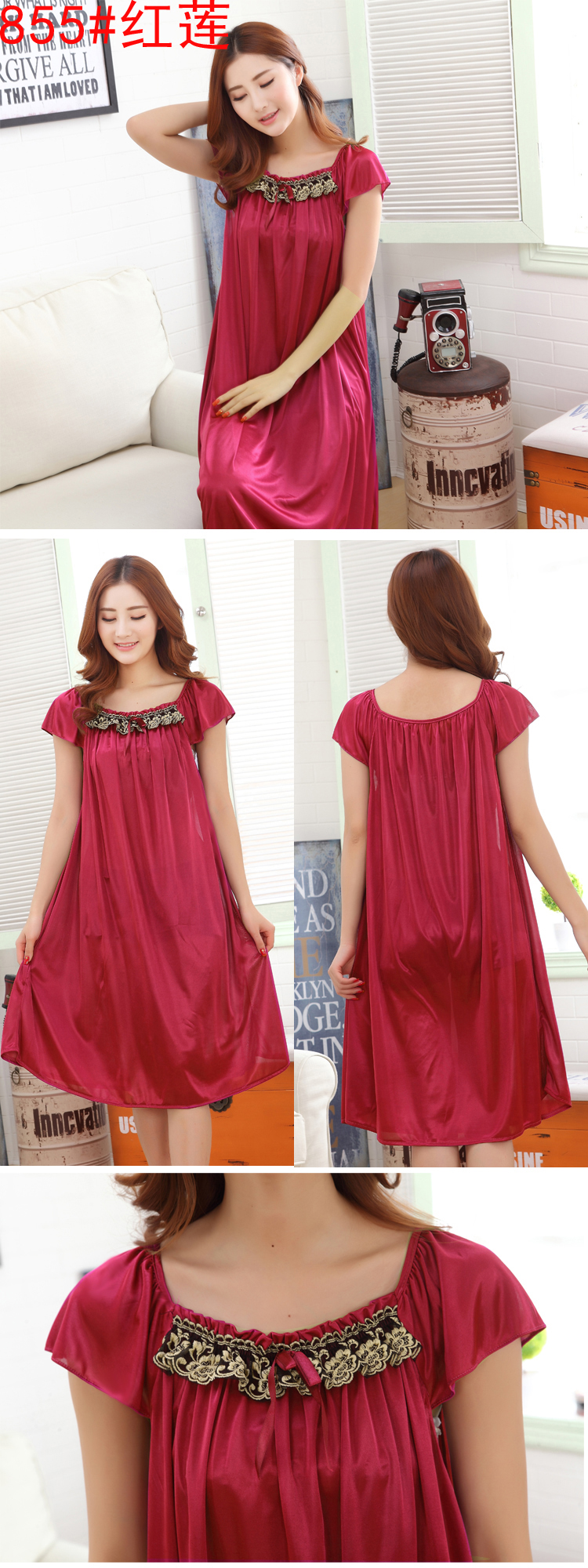 Mùa hè sexy phụ nữ sling nightdress lụa phụ nữ phù hợp với ren nữ mùa hè váy kích thước lớn băng lụa mùa hè đồ ngủ