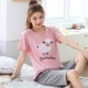 Bộ đồ ngủ nữ chất béo MM mùa hè cotton tay ngắn cắt cúp phiên bản Hàn Quốc của quần lửng cộng với phân bón XL mùa hè 200 kg