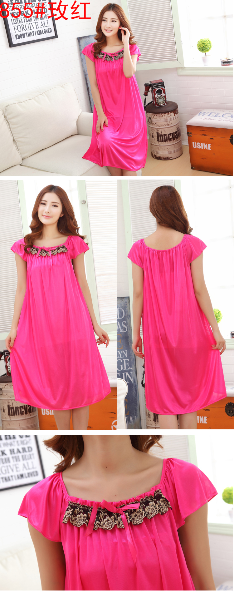 Mùa hè sexy phụ nữ sling nightdress lụa phụ nữ phù hợp với ren nữ mùa hè váy kích thước lớn băng lụa mùa hè đồ ngủ