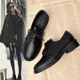 Small leather shoes women's winter plus velvet British style 2021 black flat-bottom work soft-soled professional peas work shoes