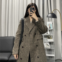 THREE12 autumn and winter long Curry plaid suit woolen coat coat women