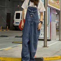  THREE12 Summer Japanese Loose Embroidered denim bib