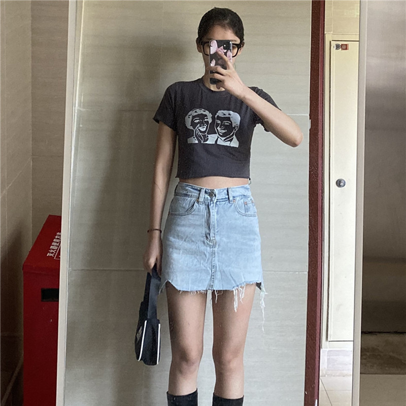 SELFSOLO original THREE12 Summer new Korean version High waist A word ripping edge grinding and breaking retro denim shorts skirt