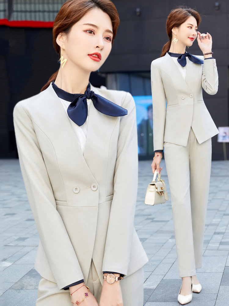High-end professional suit female to work temperament manager sales department OL air attendant uniform without collar almond suit work clothes