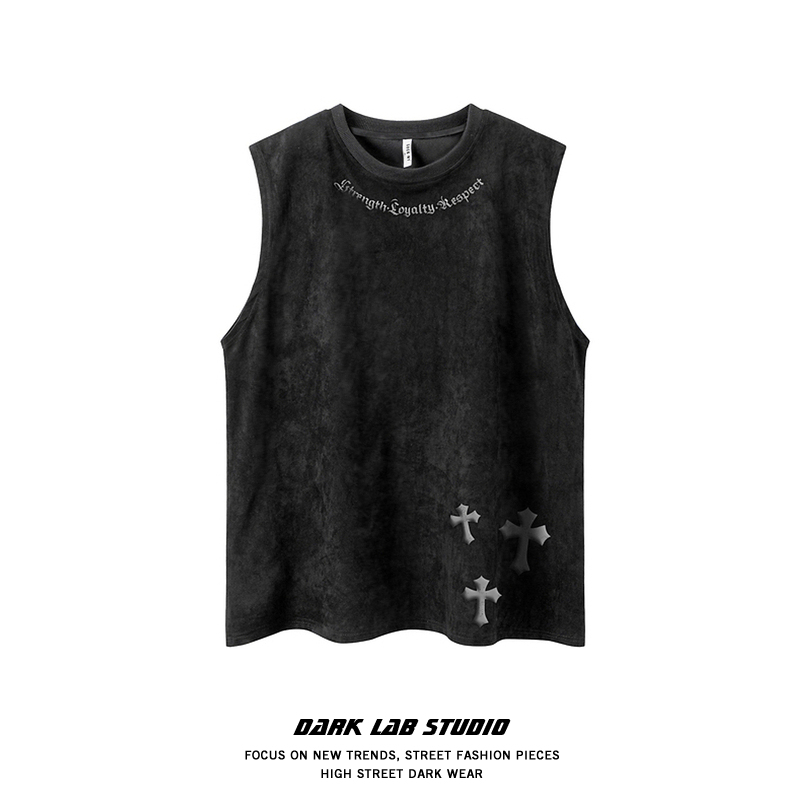 Darklab Original Street-Style American Retro Gothic Print Sports Vest Unisex Hip-Hop Sleeveless T-Shirt Trendy Darklab Original Street-Style American Retro Gothic Print Sports Vest Unisex Hip-Hop Sleeveless T-Shirt Trendy
