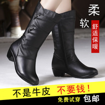 Boots female 2021 new leather boots autumn boots middle-aged shoes mother size women Boots Winter plus Velvet