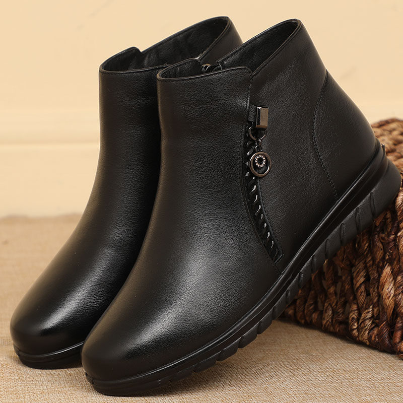 Geriatric cotton shoes women winter non-slip warm genuine leather moms shoes gapped thickened short boots aged two cotton women shoes old