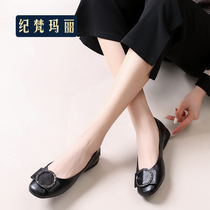 Leather mother shoes soft sole comfortable middle heel leather shoes shallow coarse heel work shoes single shoes women 2021 new spring and autumn models
