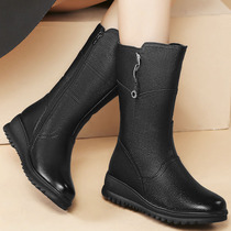 Boots Women Autumn and Winter 2021 New Mid Boots Leather Mom Flat Women Leather Boots Plus Velvet Boots Plus Size Women Boots
