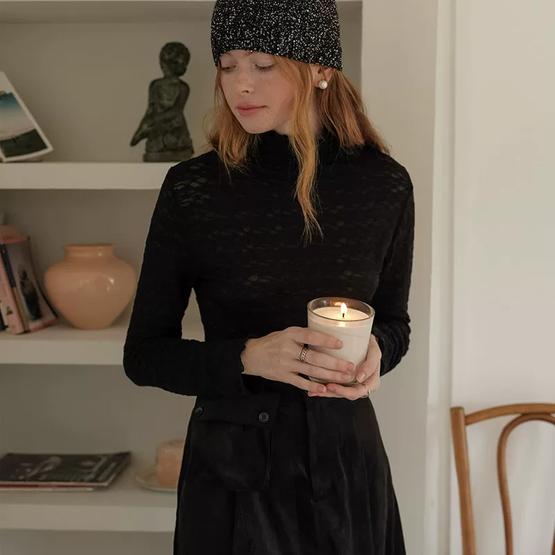 ISISLOVE lace silk body-friendly long-sleeve, high collar, fitted
