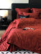 爱之蔓轻奢风数码印花婚庆四件套全棉酒红色结婚被套床单床上用品