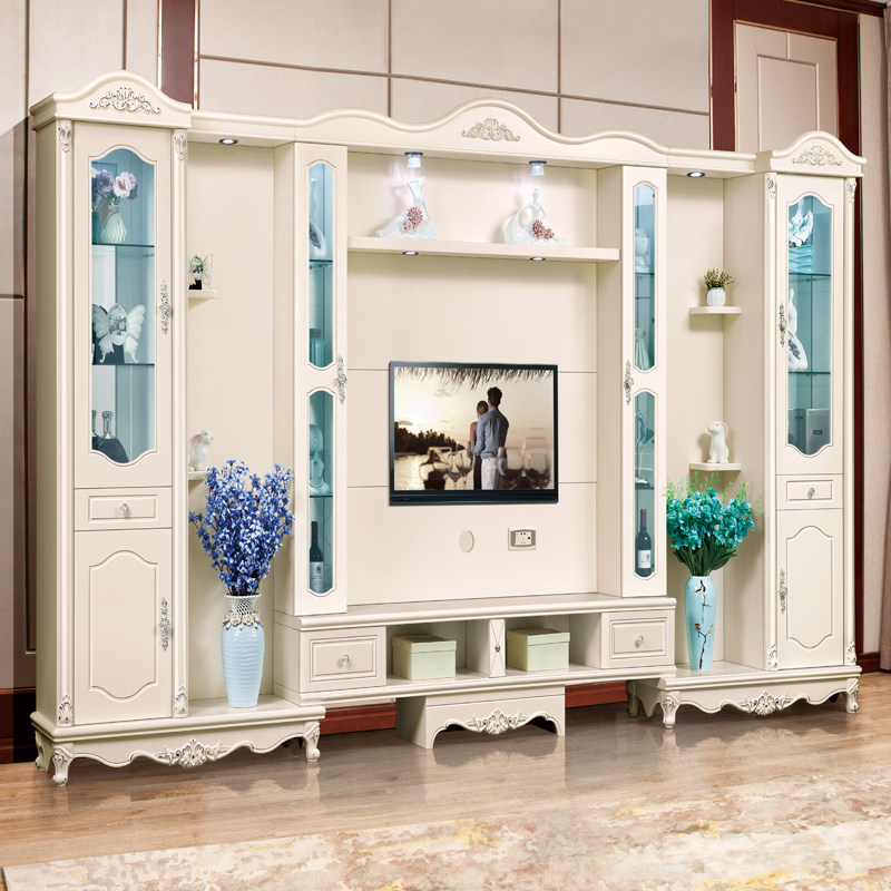 French European style drawing silver stretch TV combination background wall TV wall combination cabinet TV cabinet multi-function cabinet