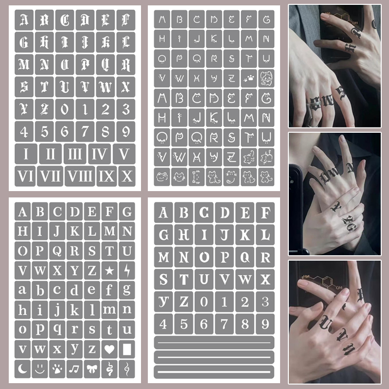 Kitten Alphabet 26 Letters English Finger Tattoo Stencil Roman Numerals Shrimp Line Henna Paste Juice Kitten Alphabet 26 Letters English Finger Tattoo Stencil Roman Numerals Shrimp Line Henna Paste Juice