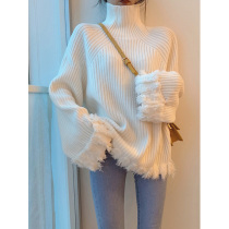 Autumn 2021 new large size womens autumn Net Red early autumn top lazy wind loose turtleneck sweater wear