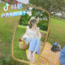 Net red with portable ins Wind outdoor wall-mounted full-length mirror dressing mirror shake sound out outdoor photo props