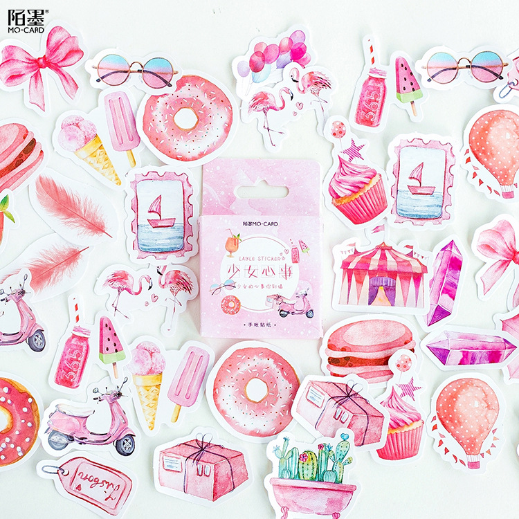 Pink girl mind small fresh hand account growth manual decorative stickers photo album diy material boxed stickers