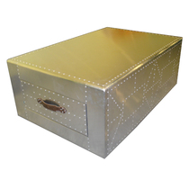 Net red designer loft retro industrial style American country Box space aluminum leather coffee table corner with drawer old