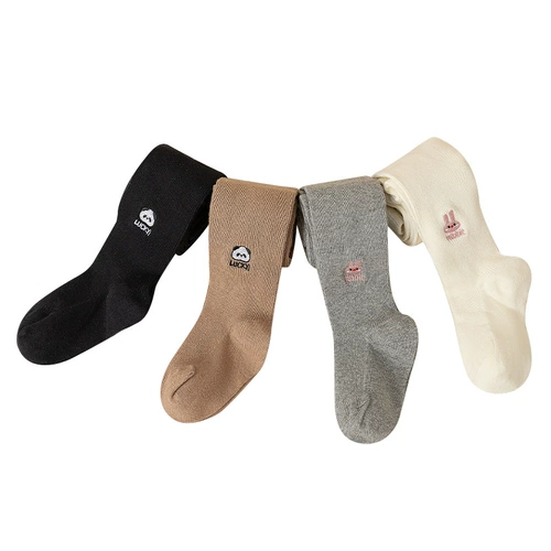 Хлопковые штаны, мультяшные детские демисезонные колготки, носки, из ворсистого хлопка, с вышивкой