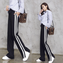 Sports pants childrens high waist spring and autumn mopping wide leg pants loose split straight trousers striped school clothes pants casual pants