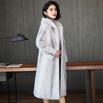 Imported crown velvet mink coat womens mid-length 2020 new hooded mink fur fur coat