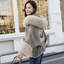 2020 new double-sided woolen fight particles sheep shearing coat womens fashion style hooded fox fur collar fur coat