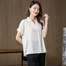 Hangzhou Big Truffle Real Silk Shirt Woman Pure White Temperament 100 Lap V Collar Mulberry Silk Blouse 2022 Summer New Micro Bomb