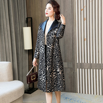 Special clearance autumn leather printed sheepskin leather clothes womens mid-length fashion windbreaker mother jacket large size
