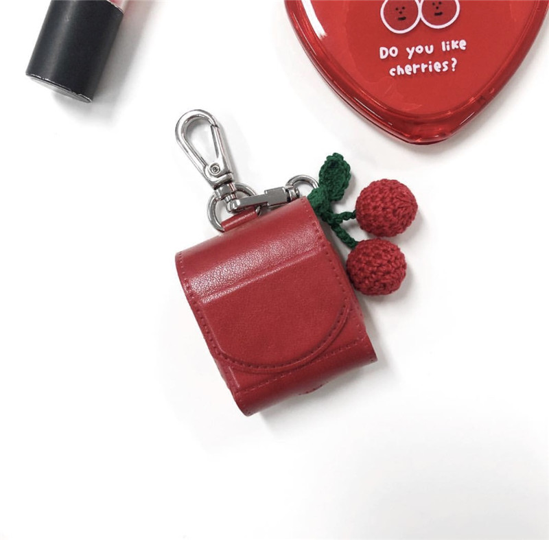 ins cute cherry airpods pro protective sleeve apples 1 2 3 generations of wireless Bluetooth headphones anti-fall leather cover