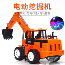 Childrens electric excavator toy hook excavator engineering vehicle rotating universal wheel light music car boy