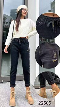 Authentic Yiyimiku Store Exclusive Model 606, Plus-Size, Fashionable, Casual, Slimming, Stretchy Denim Fleece-Lined Long Pants